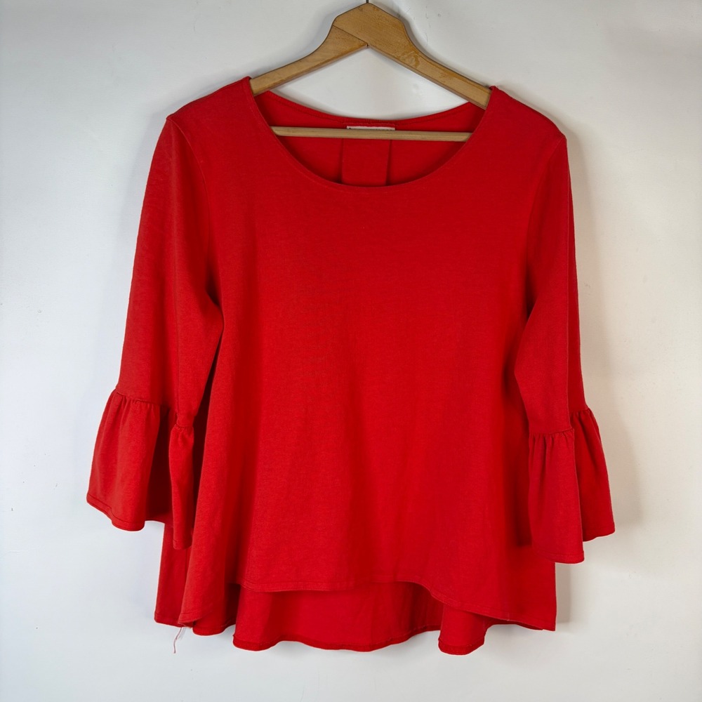 Bryn Walker Top Women Small Red Bell Sleeve High Low Cotton Lagenlook